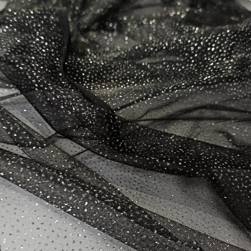 TIUL Z BROKATEM - CZARNY